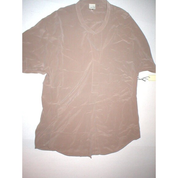 New Ecru NWT $174 Dark Tan Beige Womens Top Blouse S Silk Light Brown SS Small - Picture 5 of 9